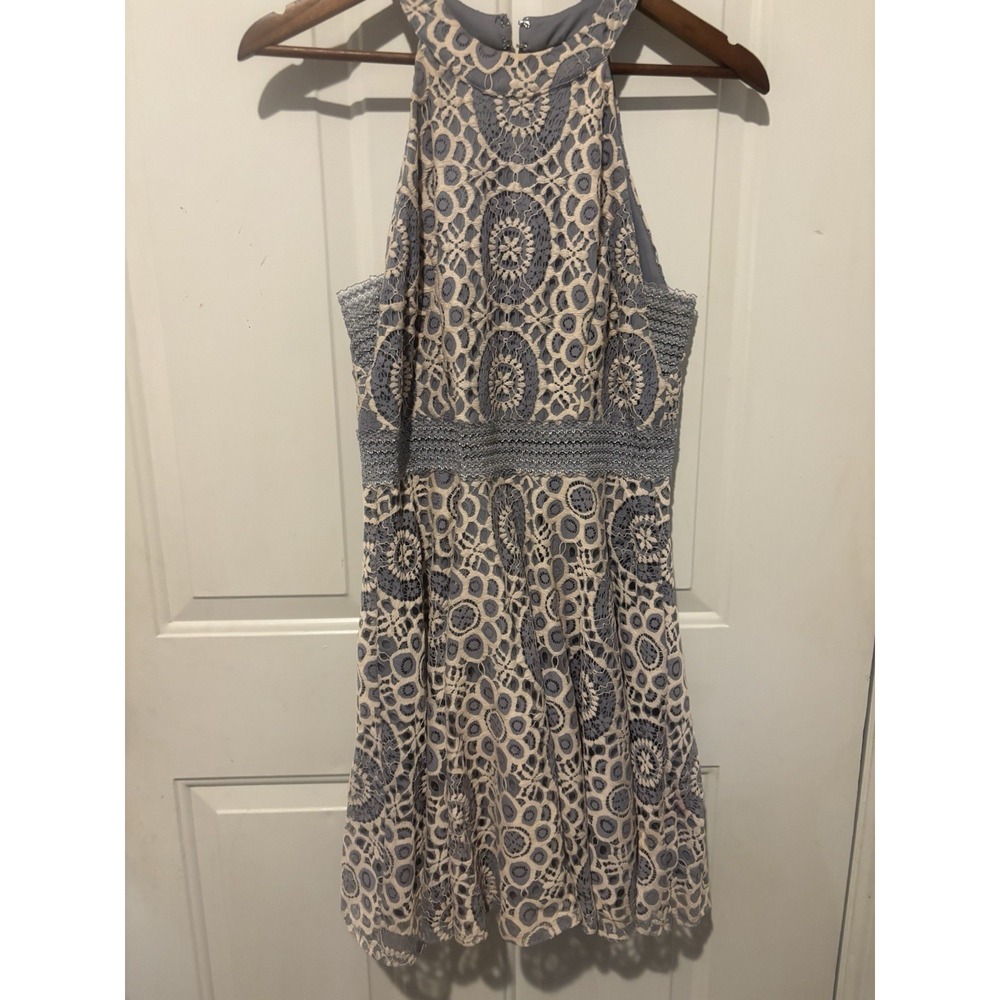 City Triangles Dress Women's Blue White Sleeveless Lace Shell Large